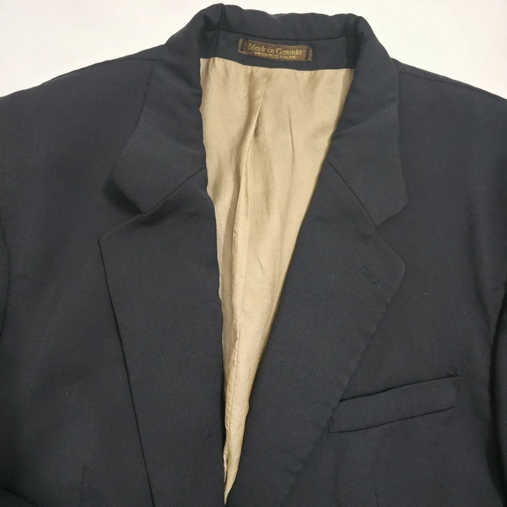 Vintage Black Wool Blazer TINO Made in Canada Mens 44R Classic Tailored Jacket